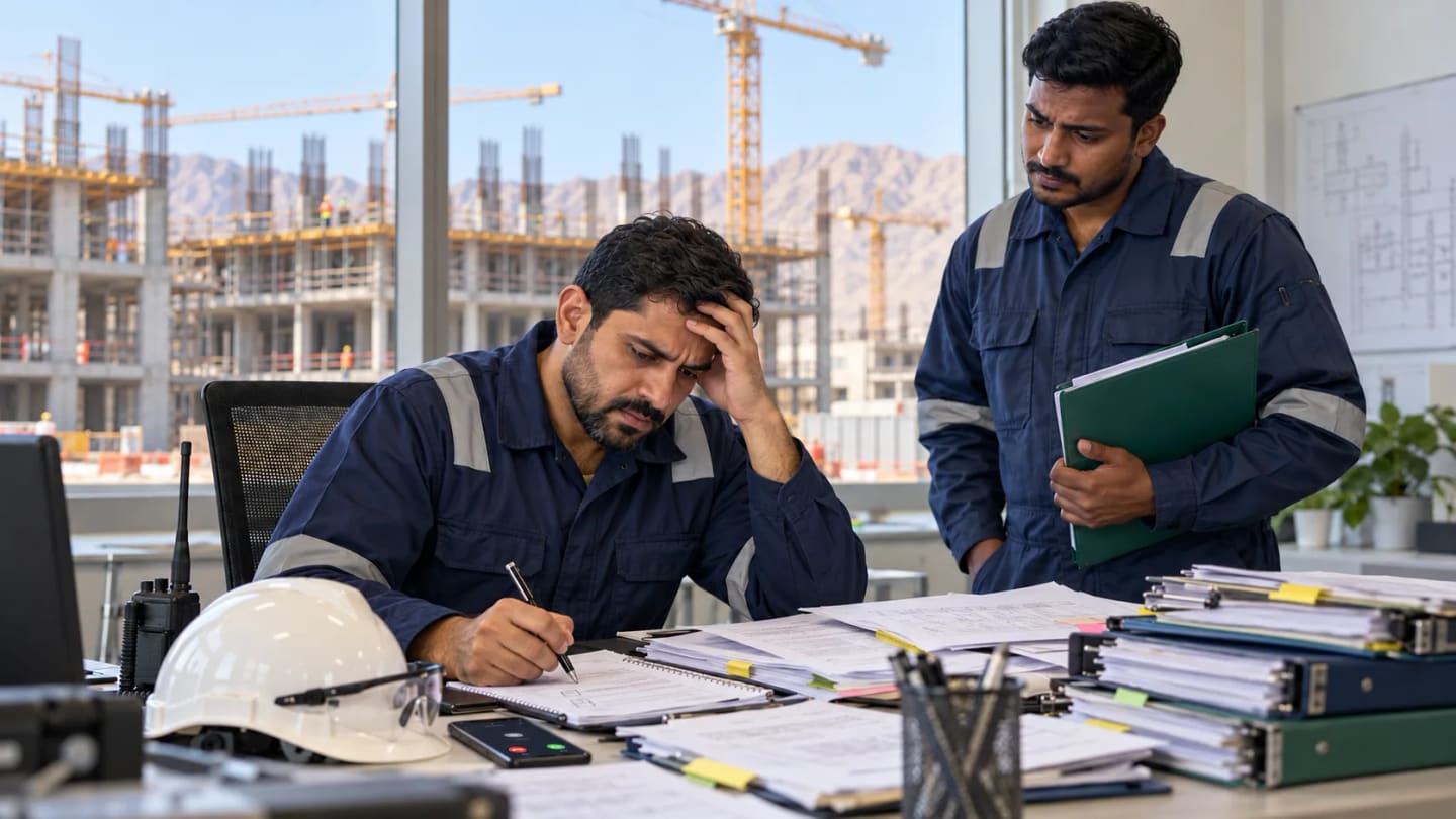 Two workers reviweing a report with workload situation.